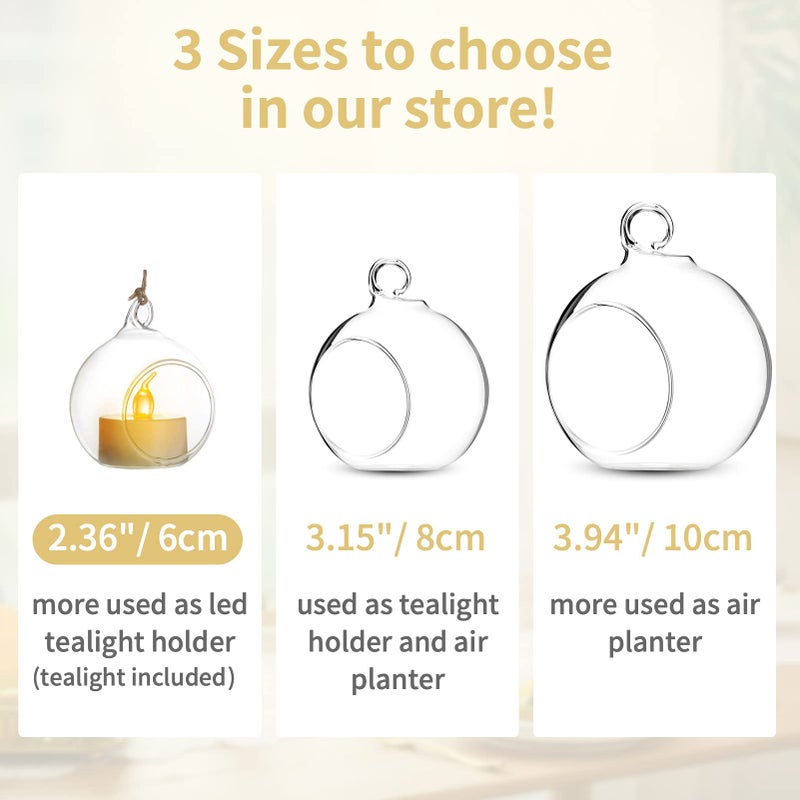 NUPTIO Mini Hanging Glass Tealight Globe Candle Holder with LED Candle, 2.36 Inches Diameter, Wedding Party Tree Decoration (36 Pcs) - Image 5